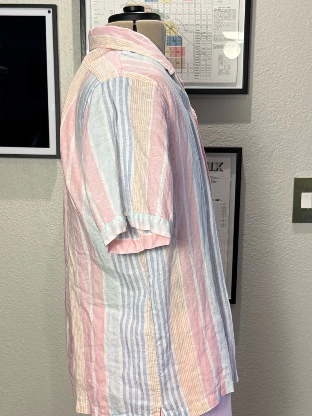 Brooks Brothers Baird McNut Linen Pastel Multi-Stripe Short-Sleeve Camp Shirt - Picture 2 of 3